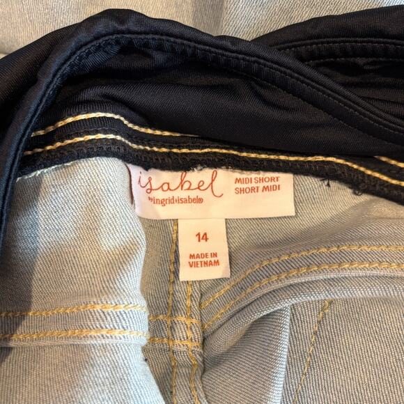 Isabel Denim 4" Shorts Maternity Midi Crossover Panel Over Belly Size 14 NWT - Picture 5 of 5